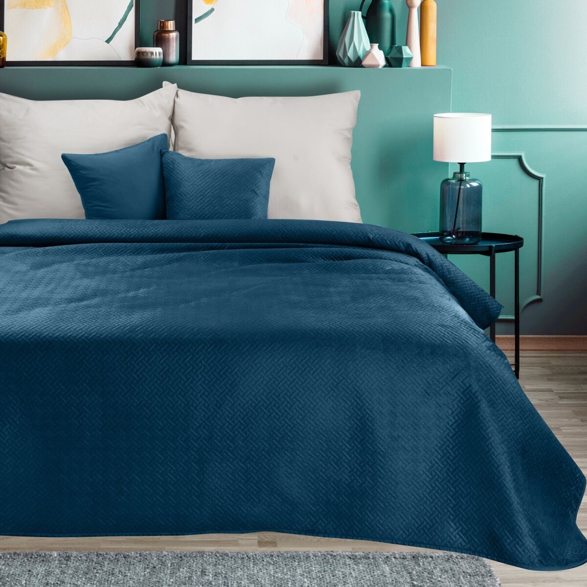 Velvet Bedspread – Hot Press Method, Navy Blue, 200×220 cm, 100% Polyester