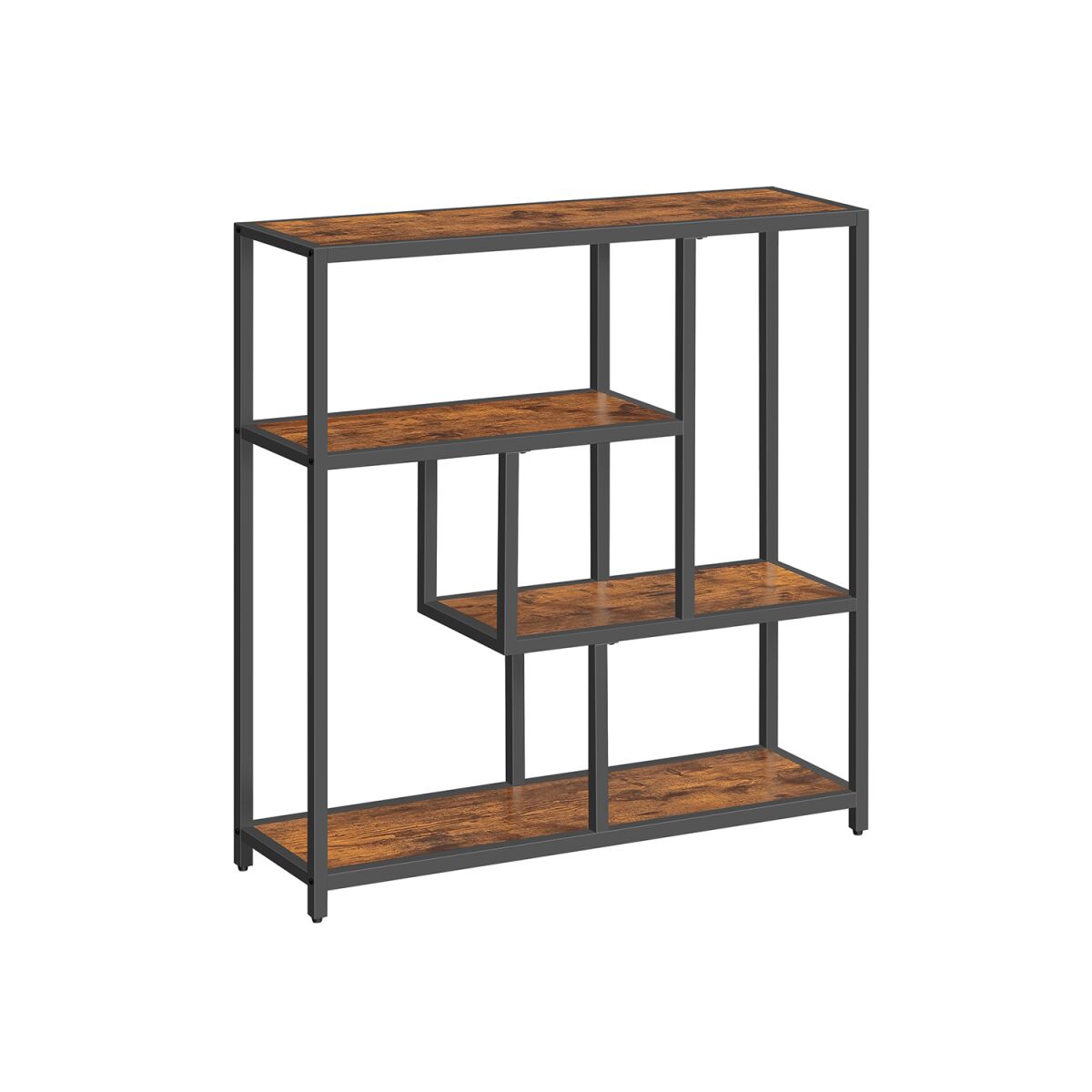 Bookshelf with 4 Shelves, Vintage Brown-Ink Black