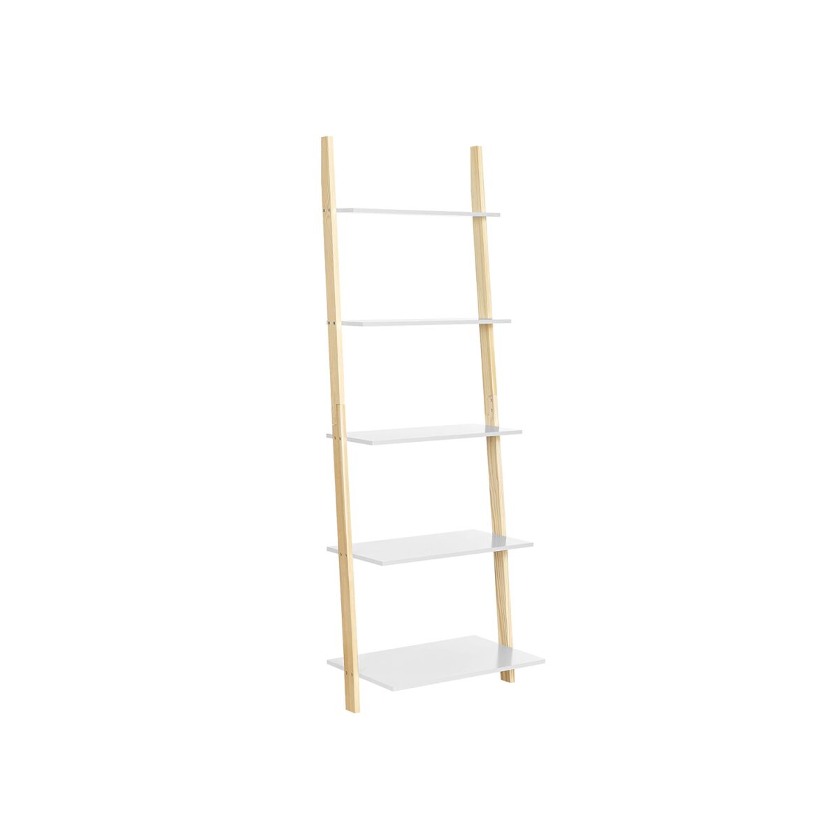 Ladder Shelf with 5 Tiers in Matte White and Natural Finish