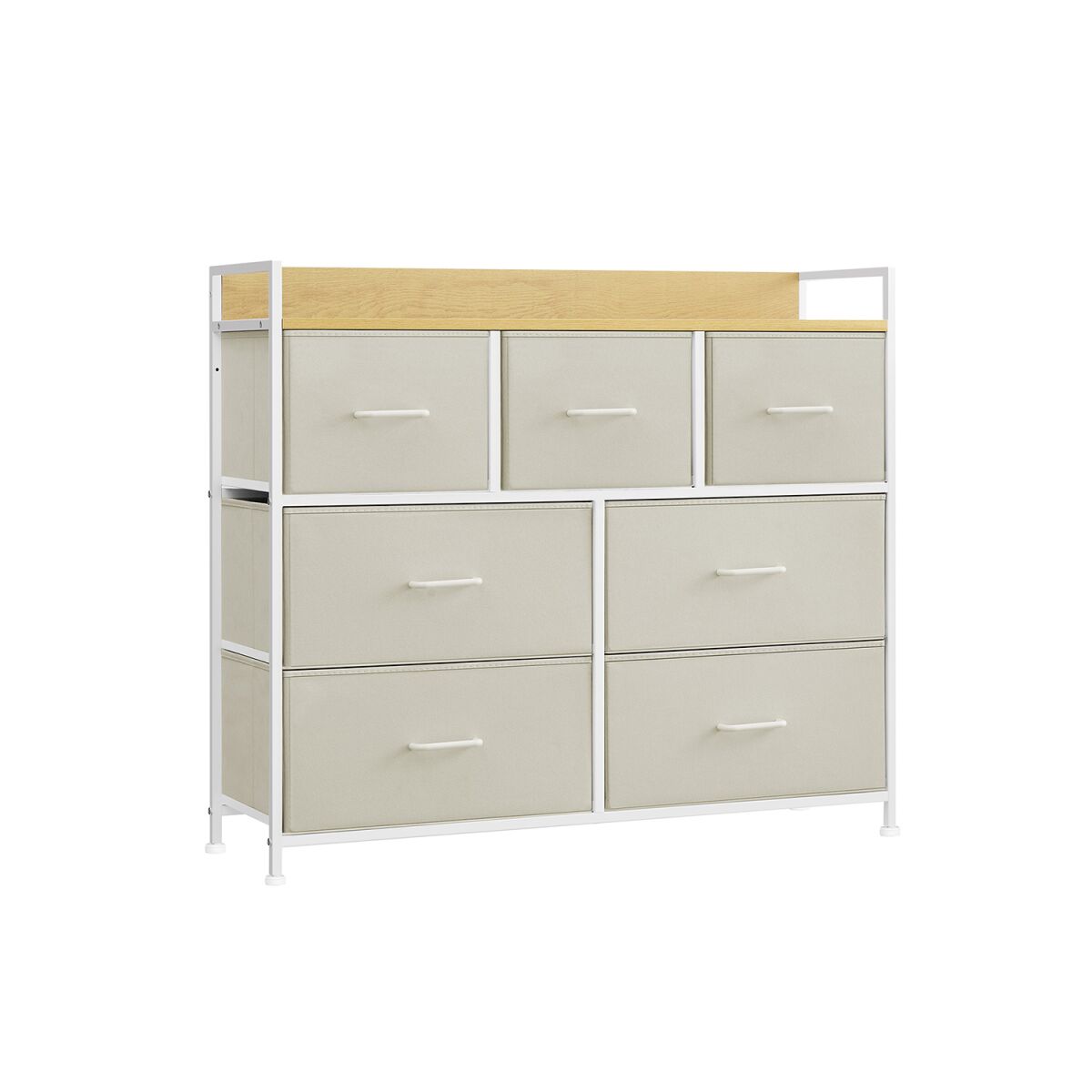 Sideboard with 7 Fabric Drawers and Handles, Cream White-Cloud White