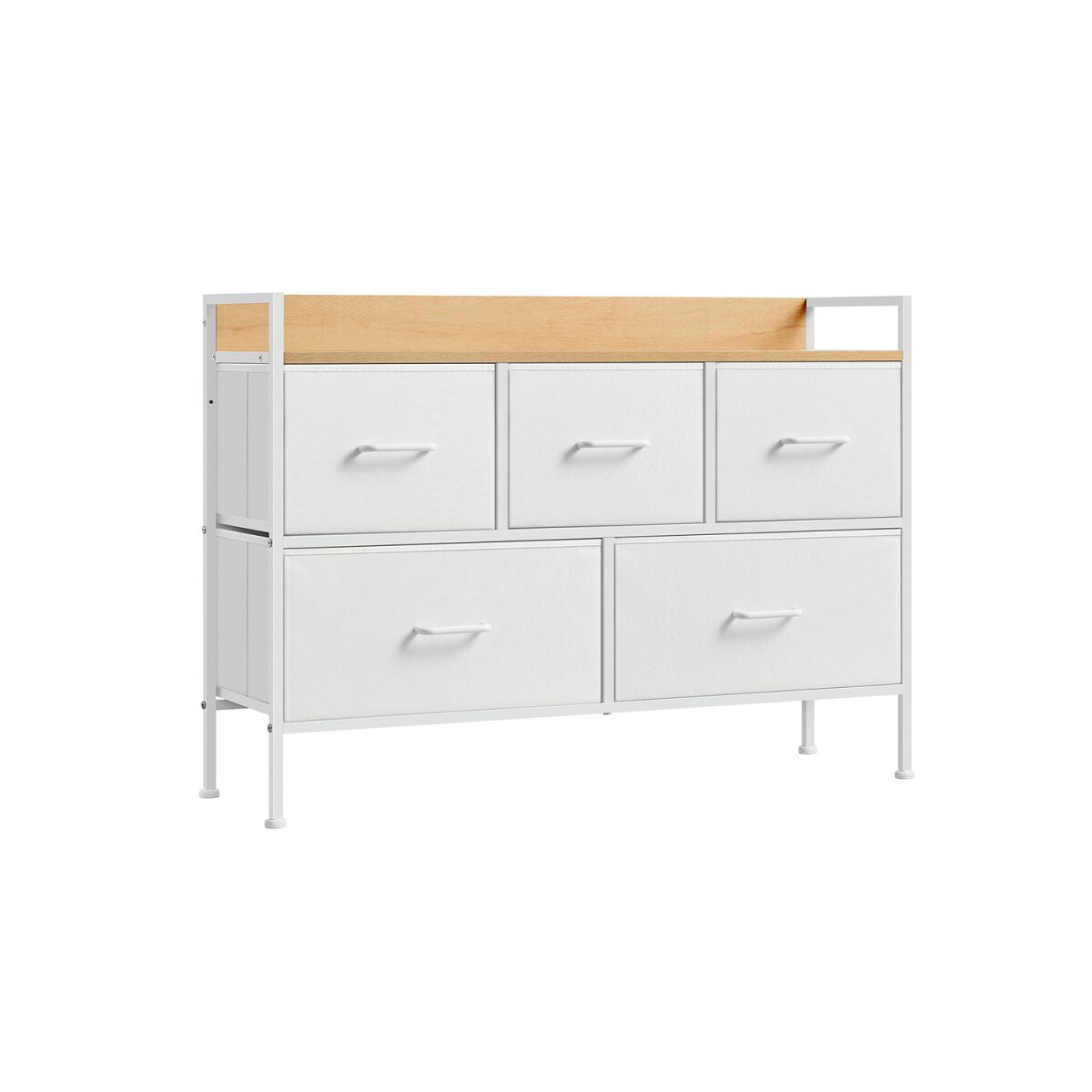 Dresser with 5 Fabric Drawers in Cloud White and Oak Beige