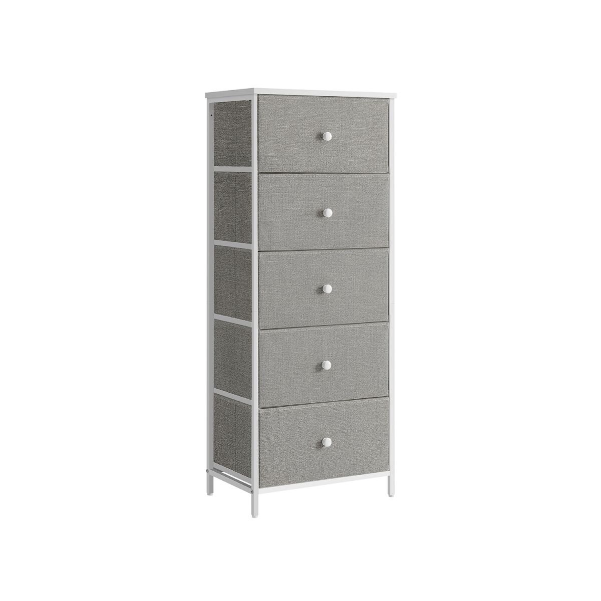 Chest of Drawers with 5 Fabric Drawers, Slim, Dove Gray-Cream White