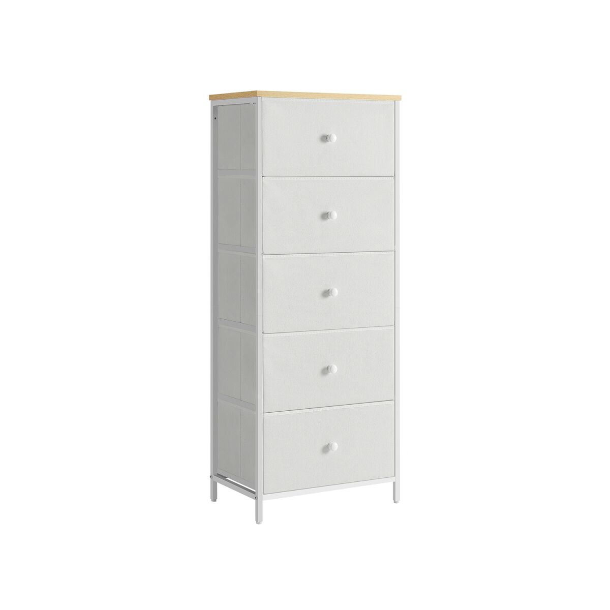 Chest of Drawers with 5 Fabric Drawers, Camel Yellow-Cream White, Slim Design