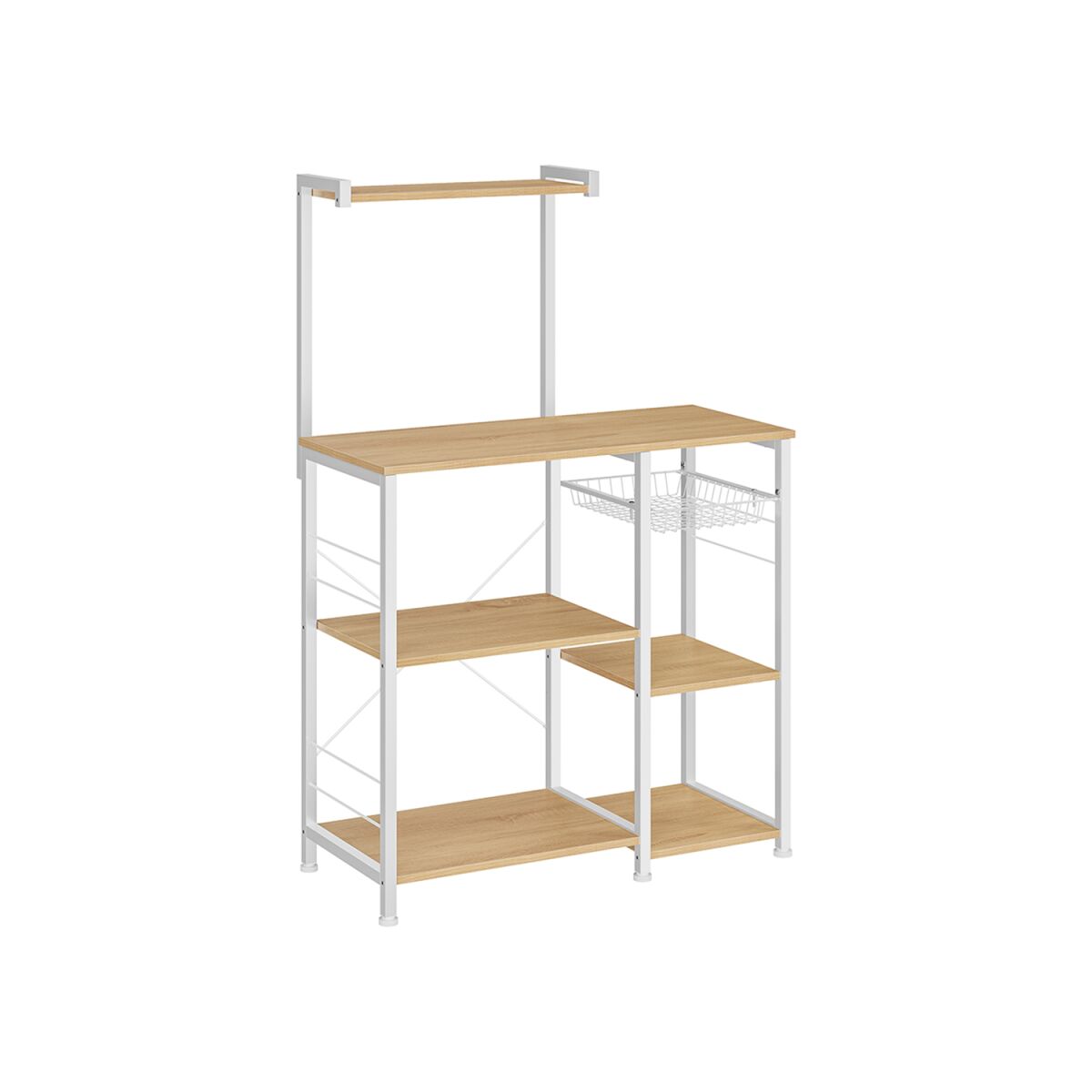 Kitchen Shelf with Metal Basket Oak Beige Classic White