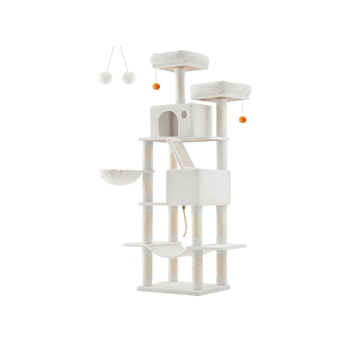 Cat Tree Large 2 Platforms Plush Balls Beige