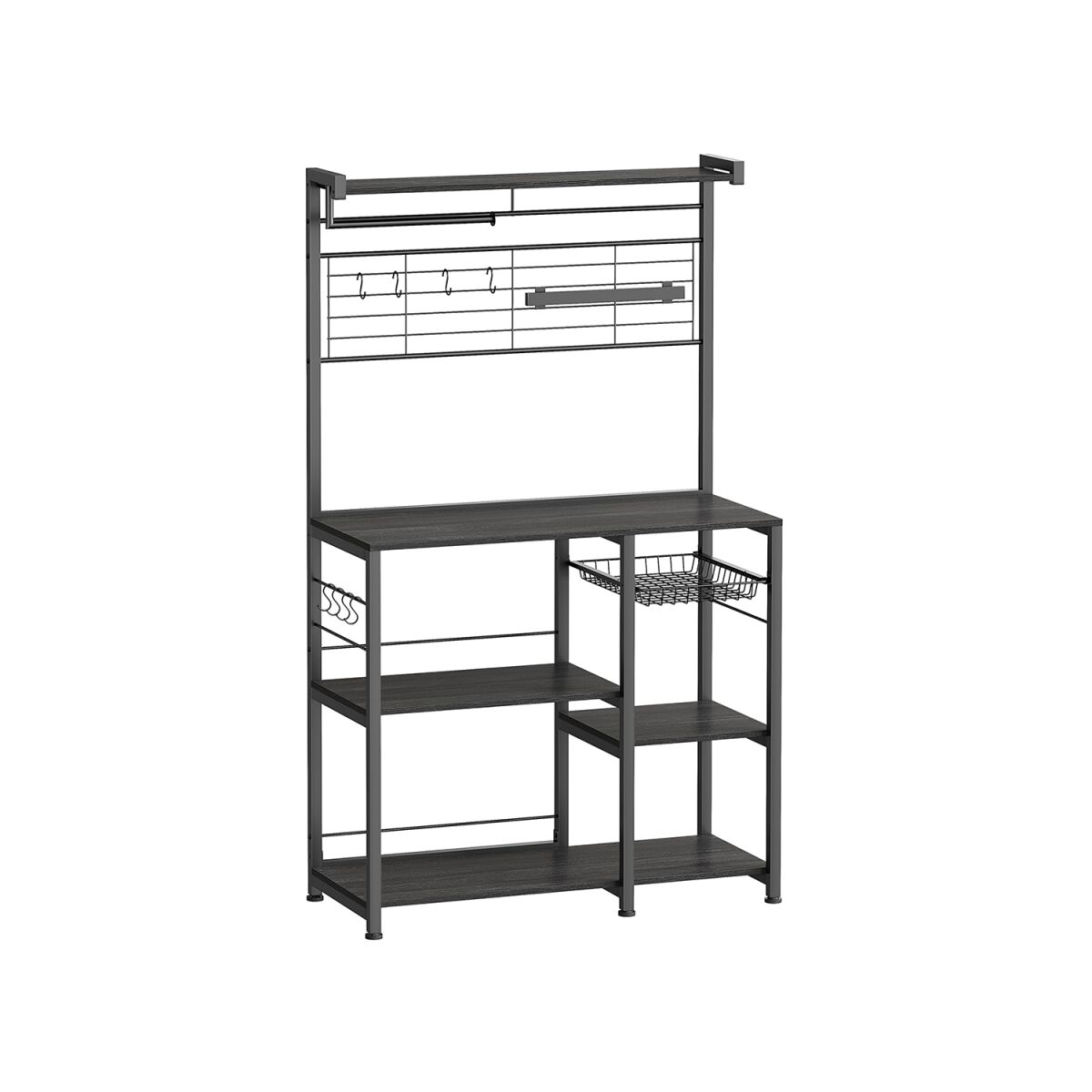 Kitchen Shelf with Magnetic Strip and 12 Hooks in Ebony-Black