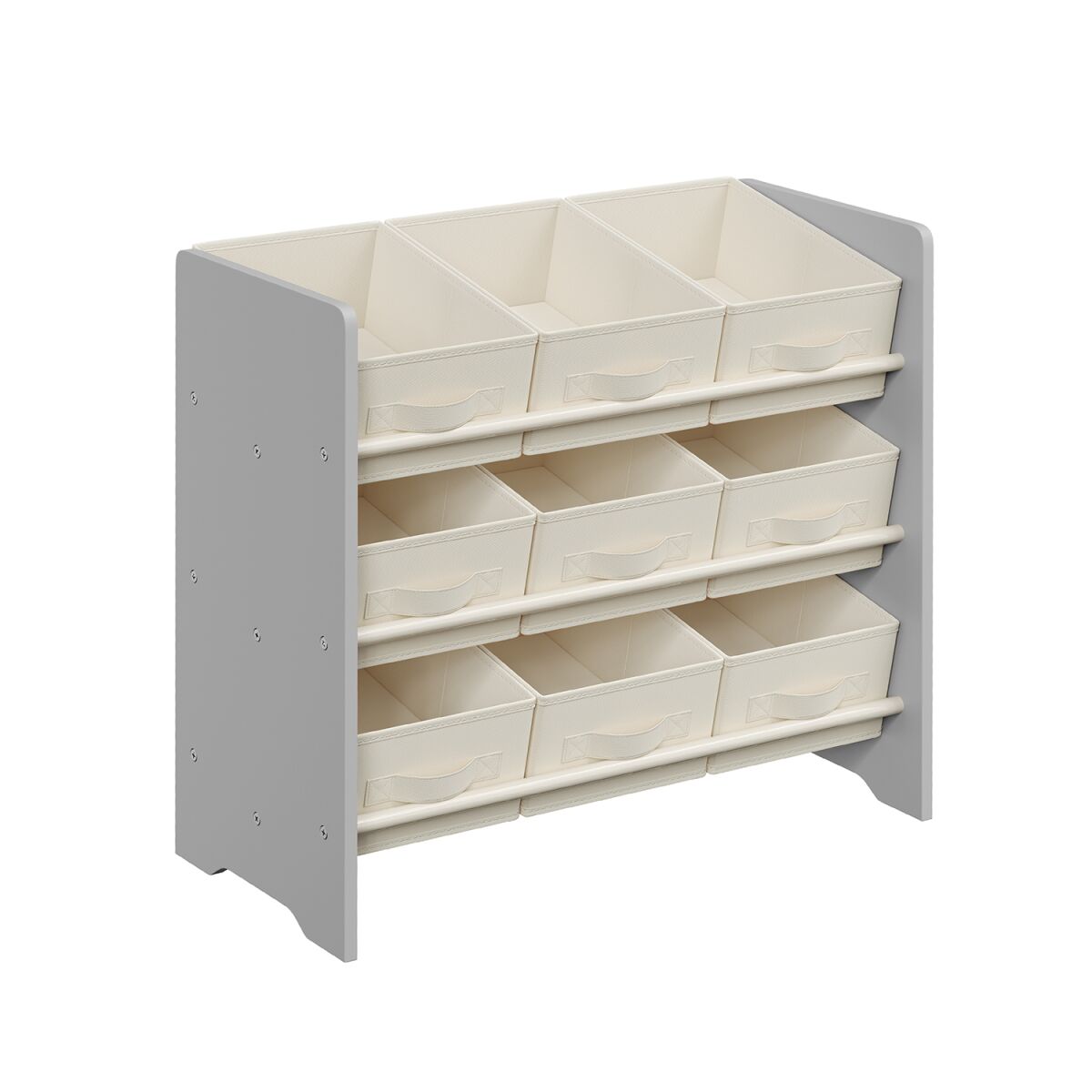 Children’s Bookshelf with 9 Non-Woven Storage Bins in Dove Gray