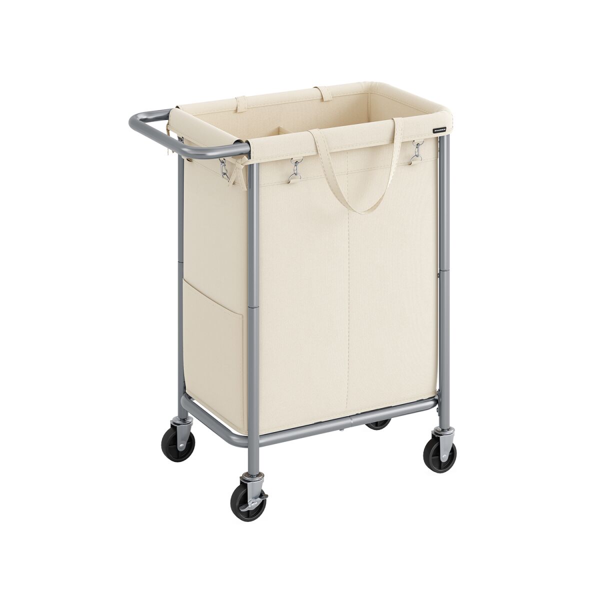 Laundry Basket with Two Compartments, 140 Liters, with Handle, Cream White