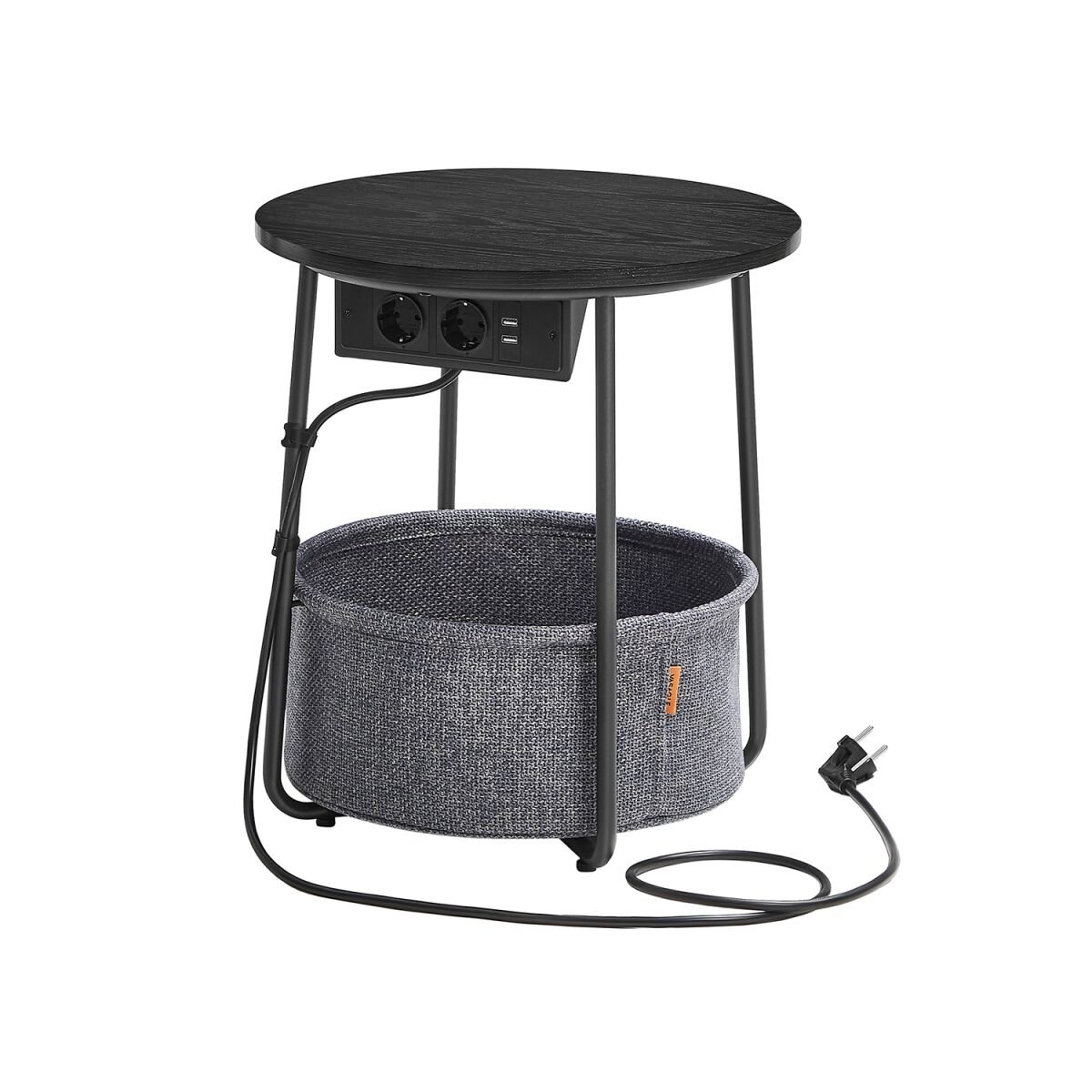 Side Table with Charging Station and Outlet in Ebony Black-Slate Gray