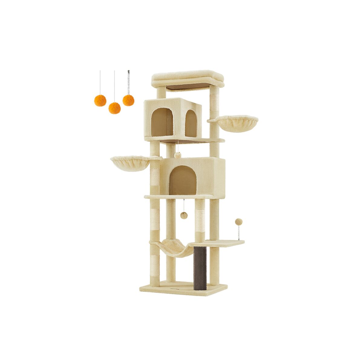 Cat Tree XL 175 cm Tall with 2 Caves in Sand Beige