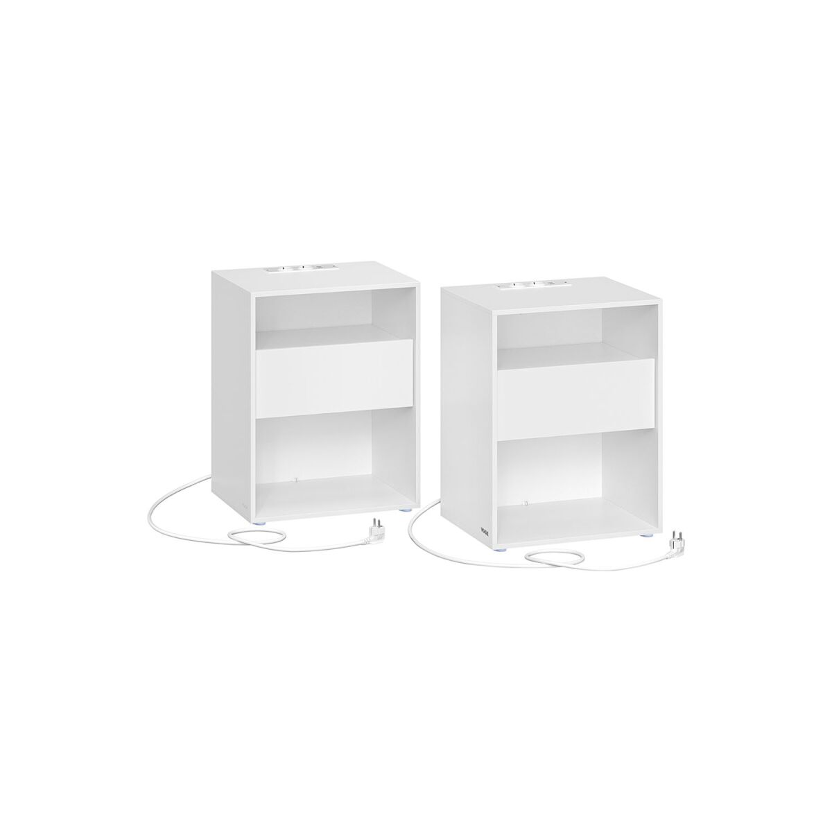 Nightstand Set of 2 with Charging Station and Drawer, Matte White