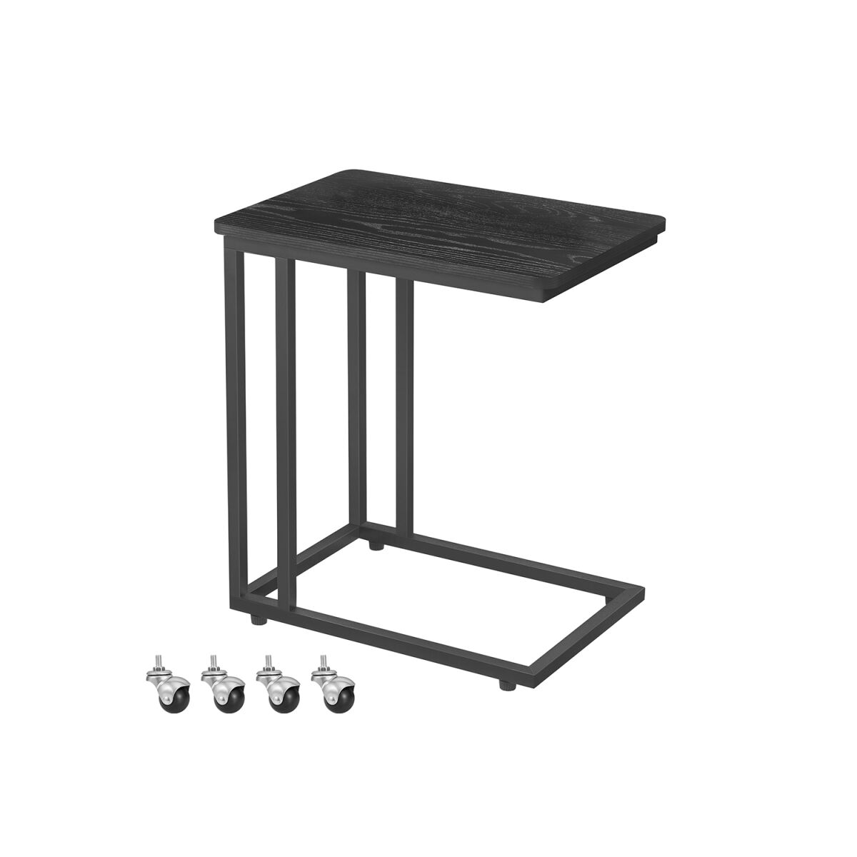 Side Table with Wheels, C-Shaped, Ebony Black