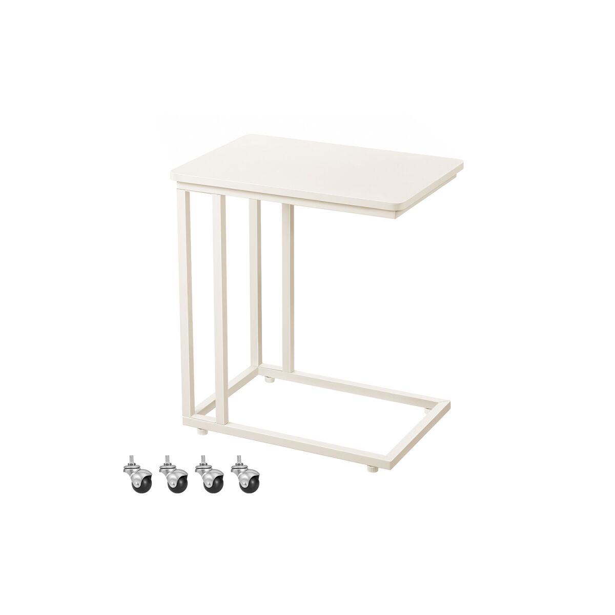 C-Shaped Side Table with Wheels in Cream White