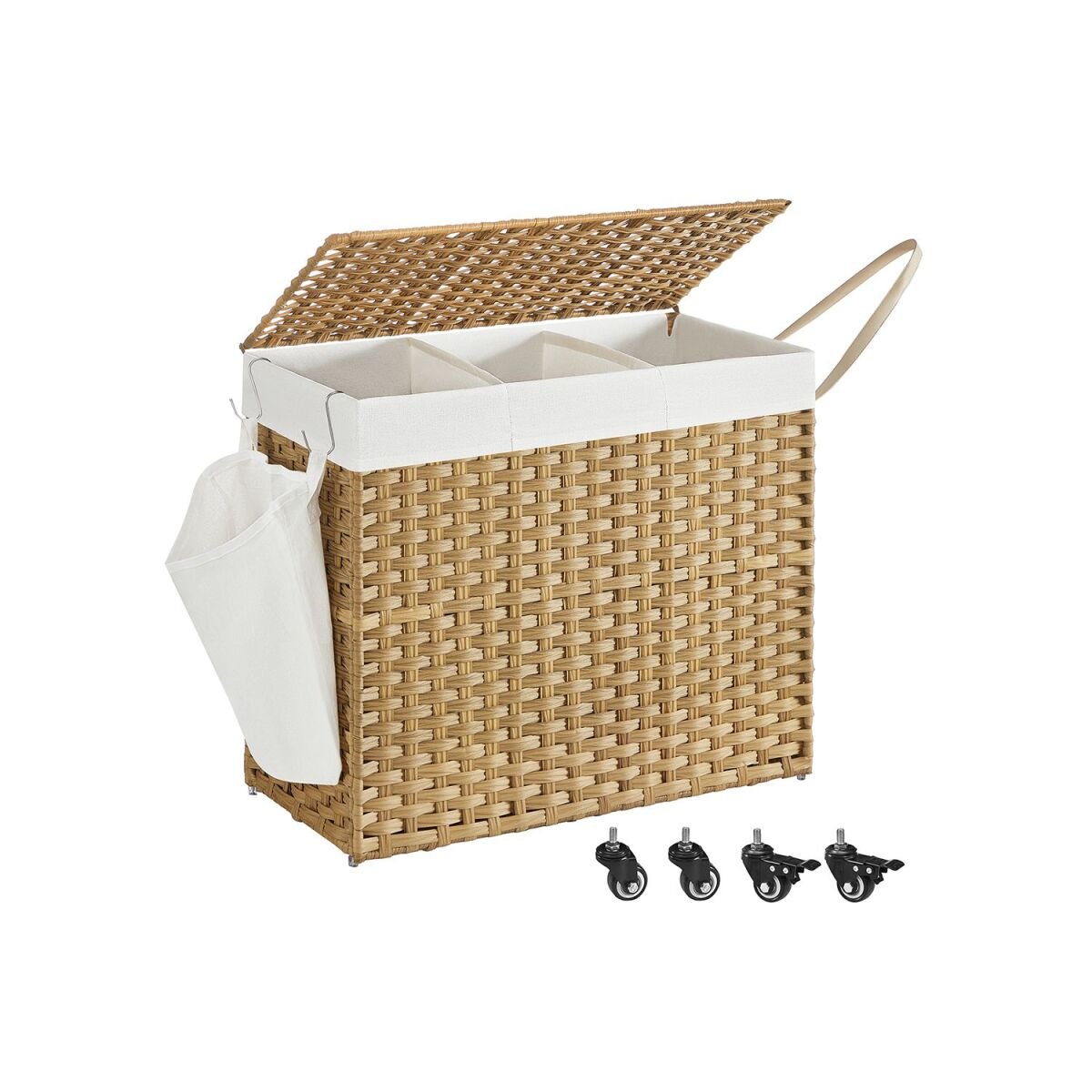 Laundry Basket with Removable Lid in Natural Finish