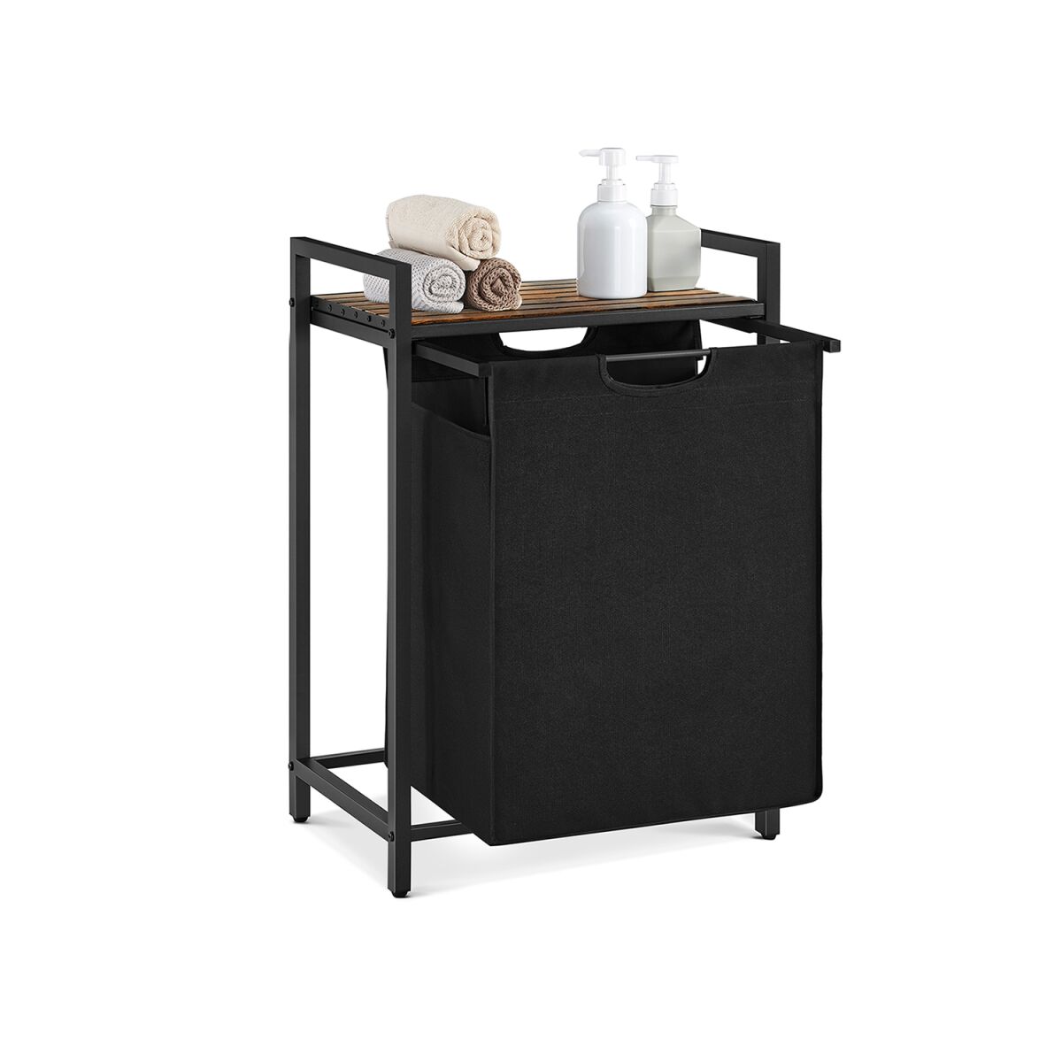 Laundry Collector with Shelf, Vintage Brown-Black