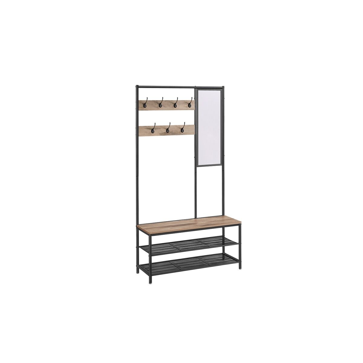 Clothes Rack with Hooks and Mirror Industrial Style