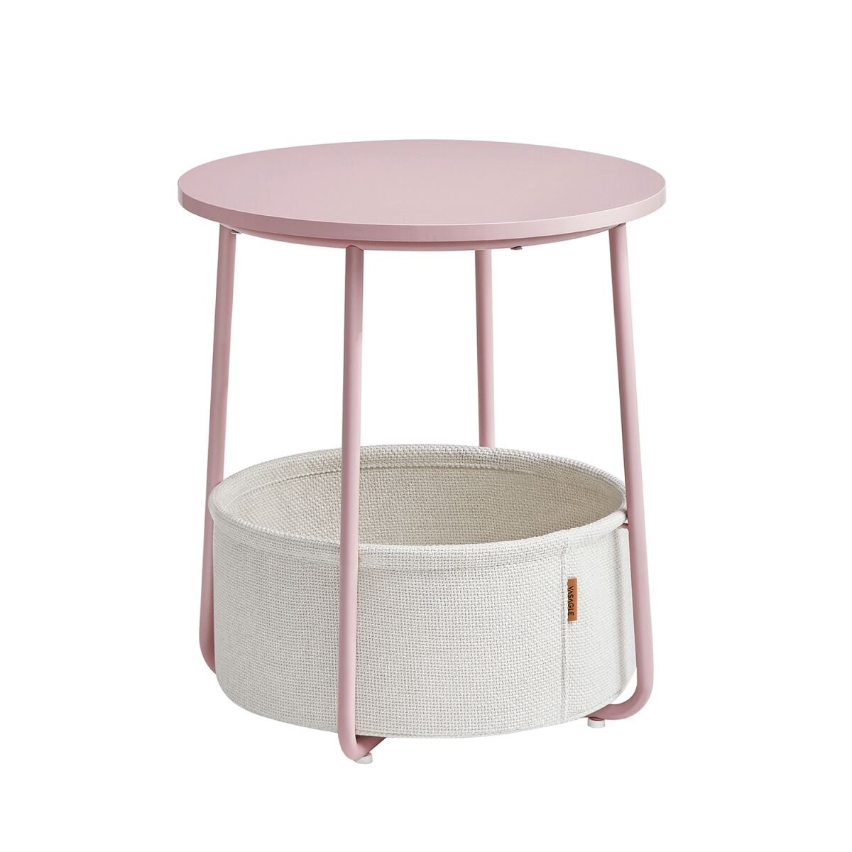 Round Side Table with Fabric Basket in Pastel Pink and Cloud White