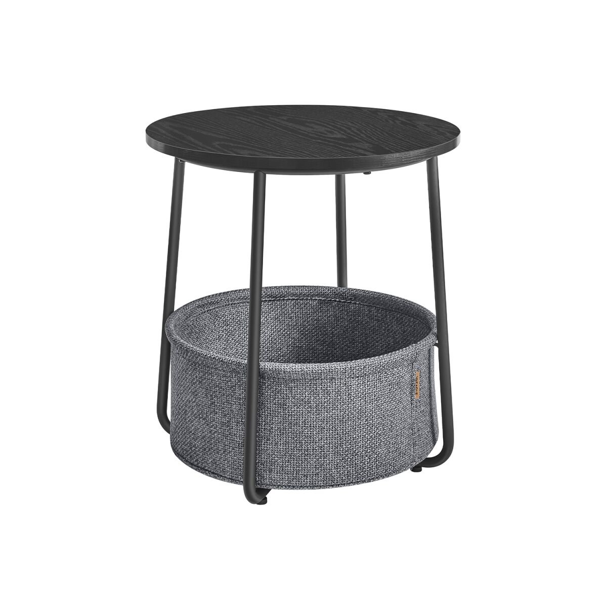 Side Table with Fabric Basket in Ebony Black and Slate Gray