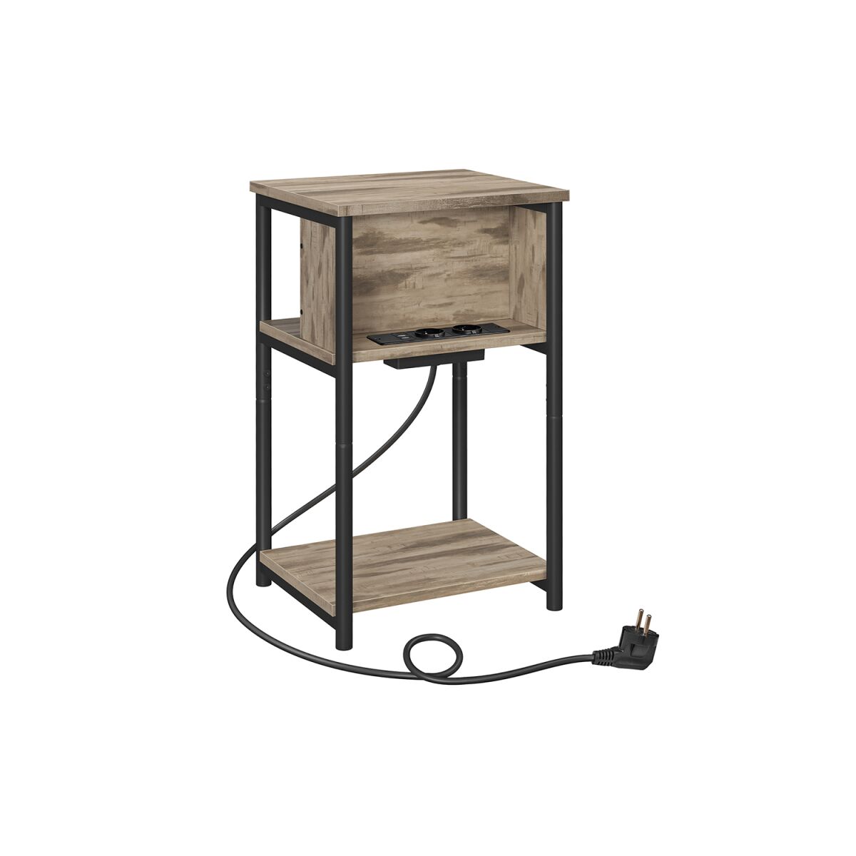 Side Table with Power Socket, Hazel Brown-Black