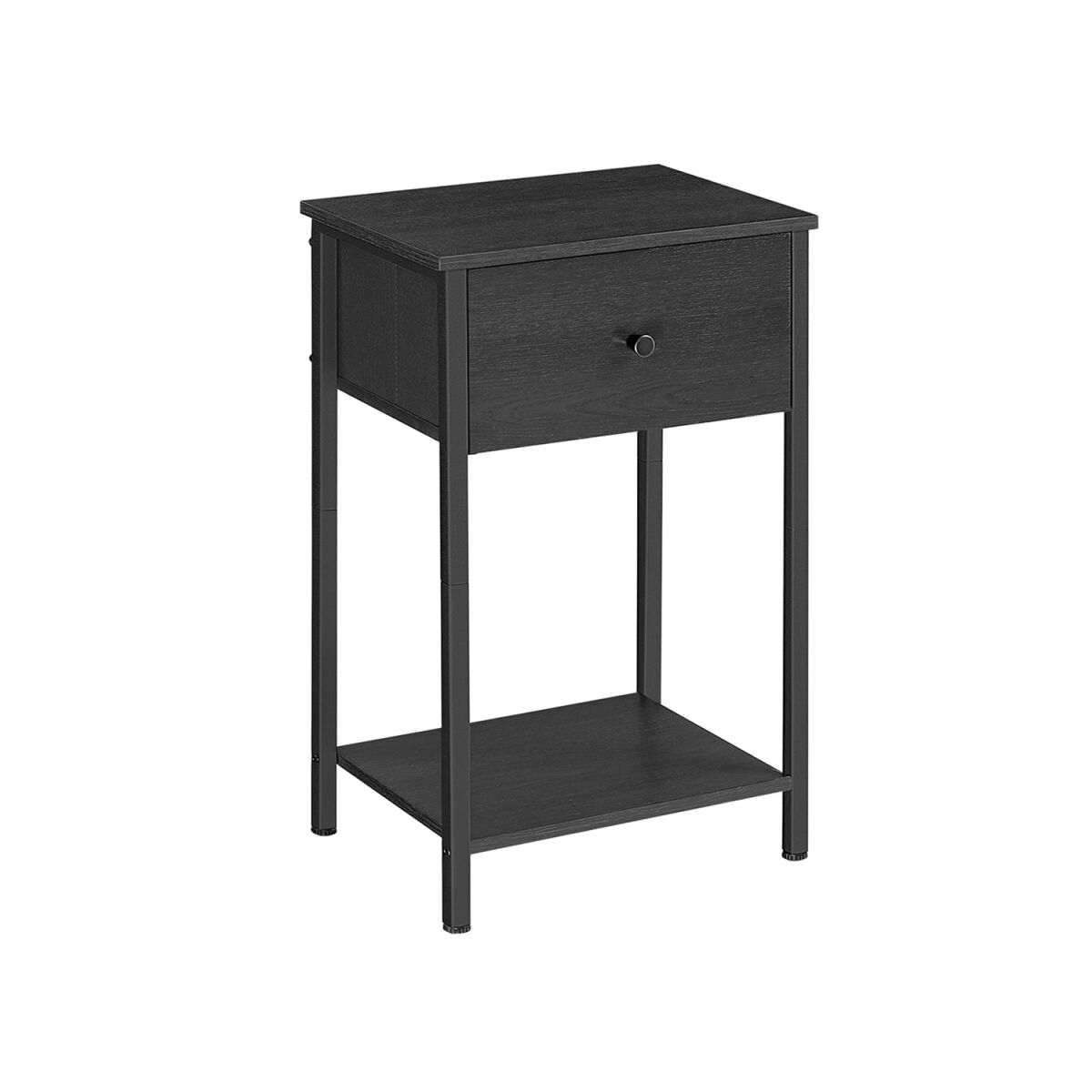 Bedside Table with Fabric Drawer and Shelf Black