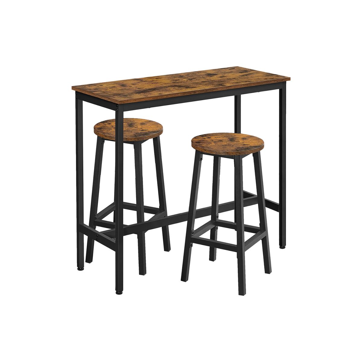 Bar Table Set with 2 Bar Stools, Vintage Brown-Black