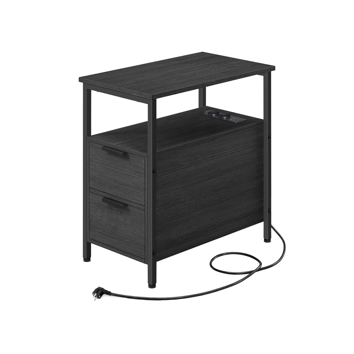 Bedside Table with Power Strip and 2 Drawers