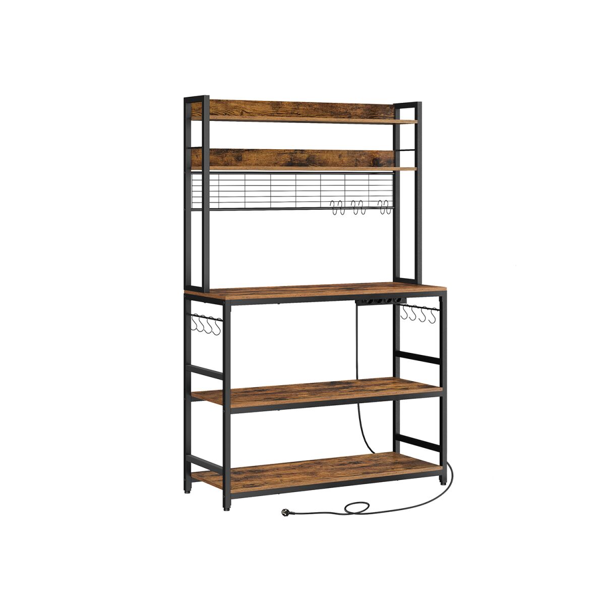 Kitchen Shelf with Grid Panel Vintage Brown-Black