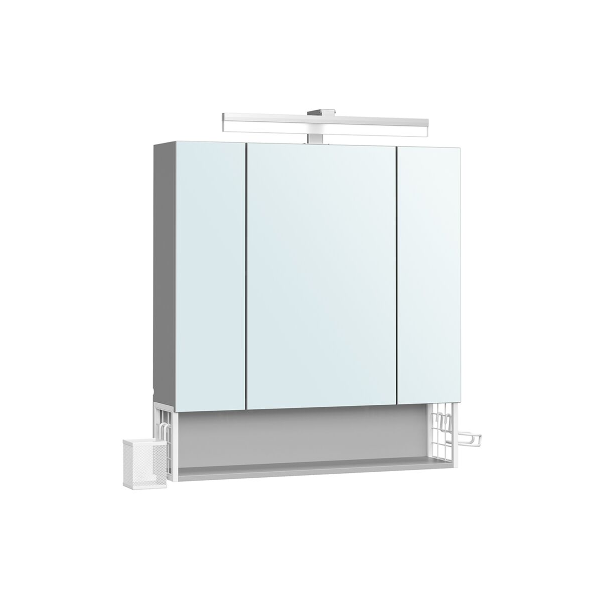 Bathroom Cabinet with Outlets and 3 Doors in Cloud White and Dove Gray