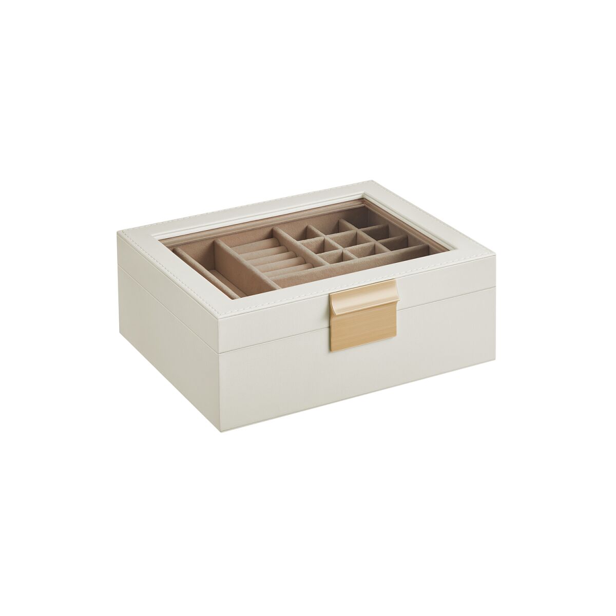 Jewelry Box 2-Tier with Glass Lid White