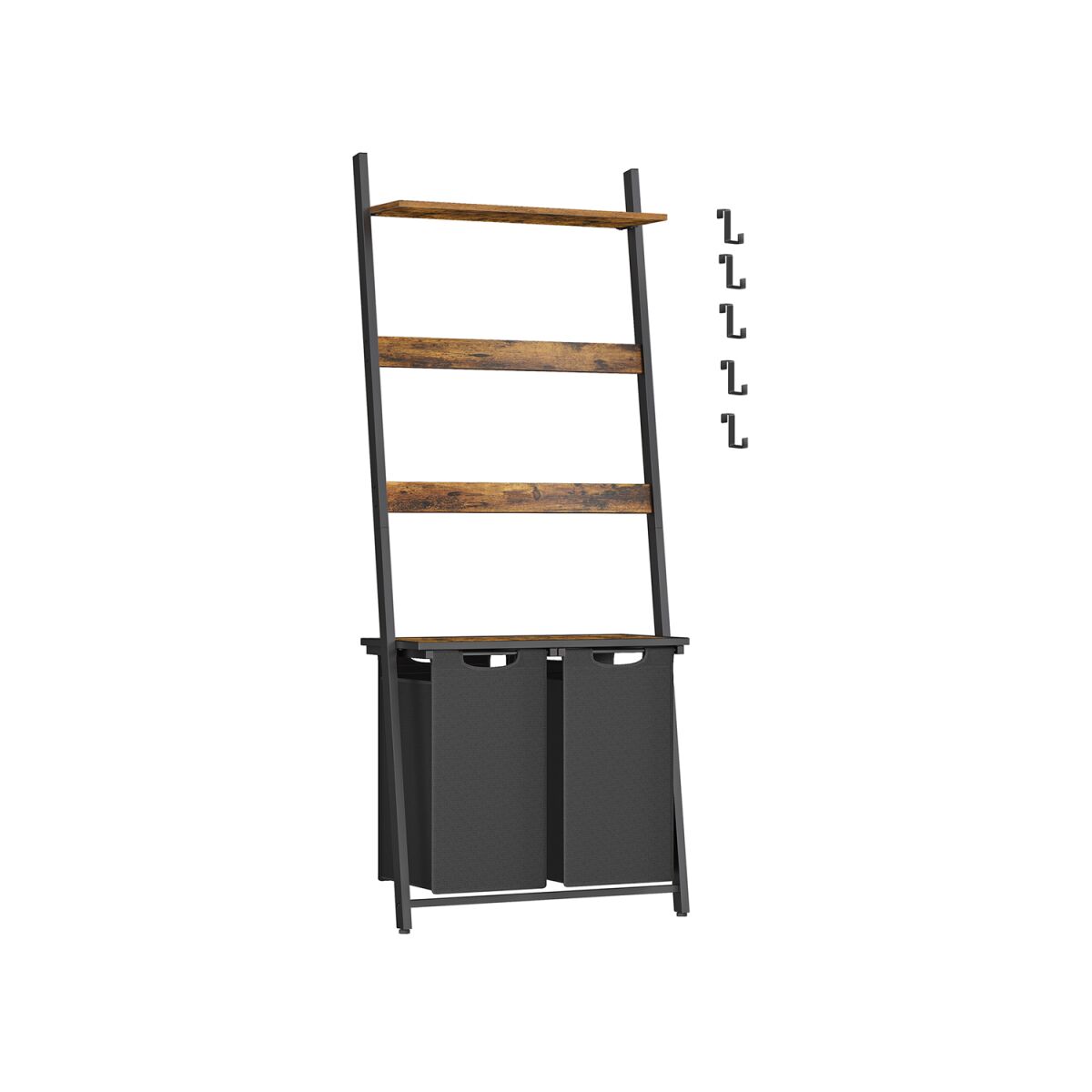 Laundry Basket with Towel Ladder in Vintage Brown-Black