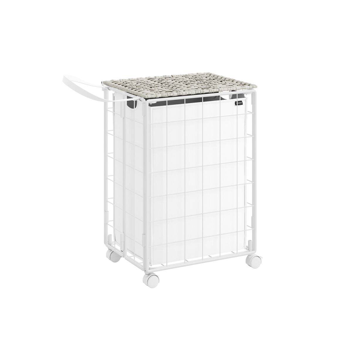 Laundry Hamper with Wheels and Laundry Bag, Cloud White