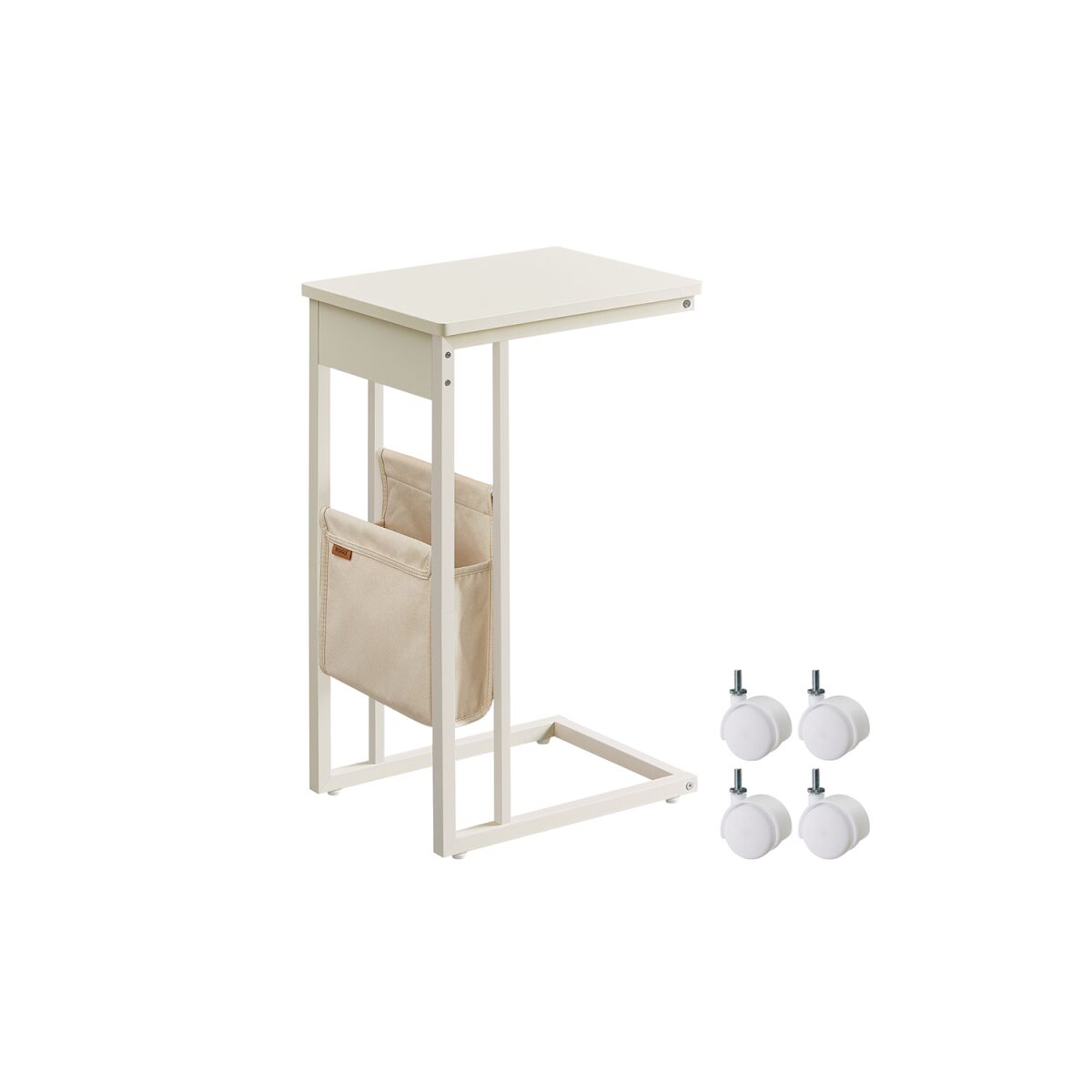 Side Table C-Shaped with Storage Pouch in Cream White