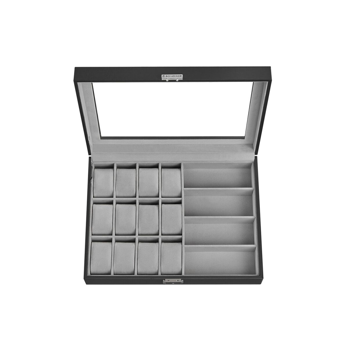 Lockable Watch Box with 16 Compartments in Ink Black