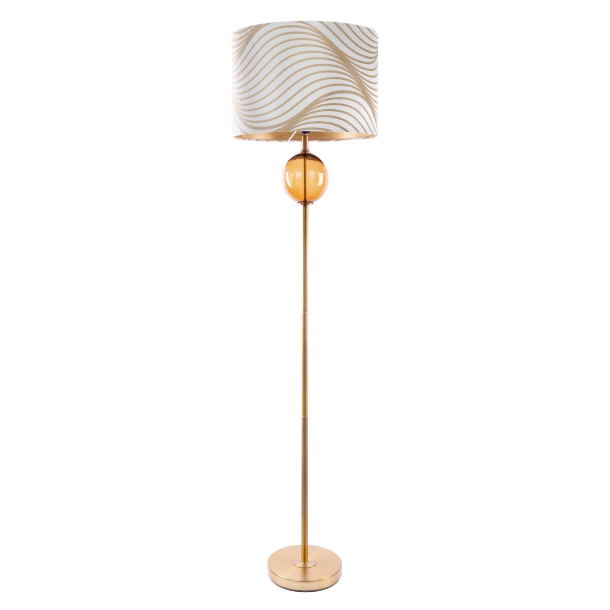 Decorative Floor Lamp with Velvet Shade, White, 46 cm Width, 165 cm Length, Iron and Glass Base, Polyester Shade