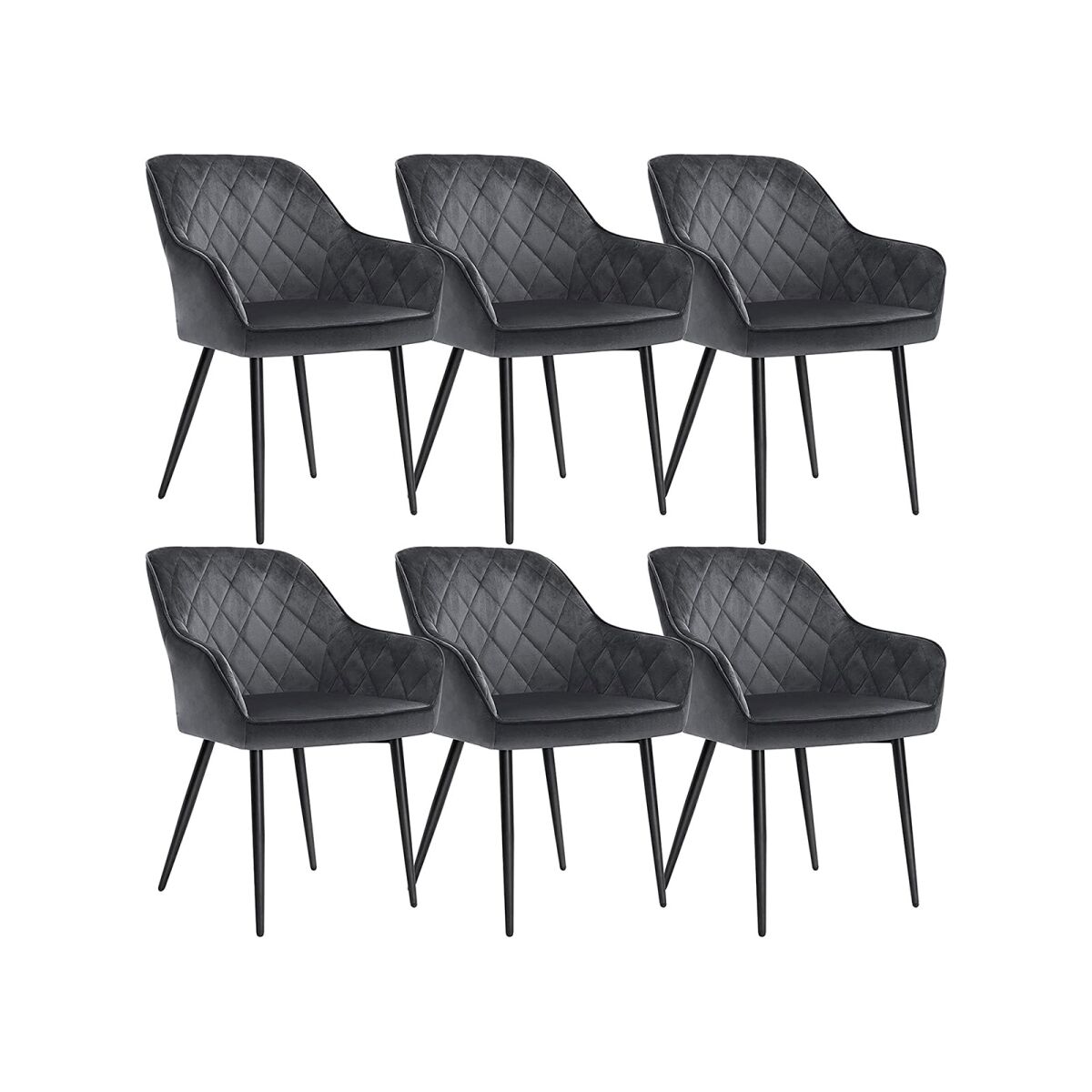 Dining Chairs Set of 6 with Velvet Upholstery in Gray