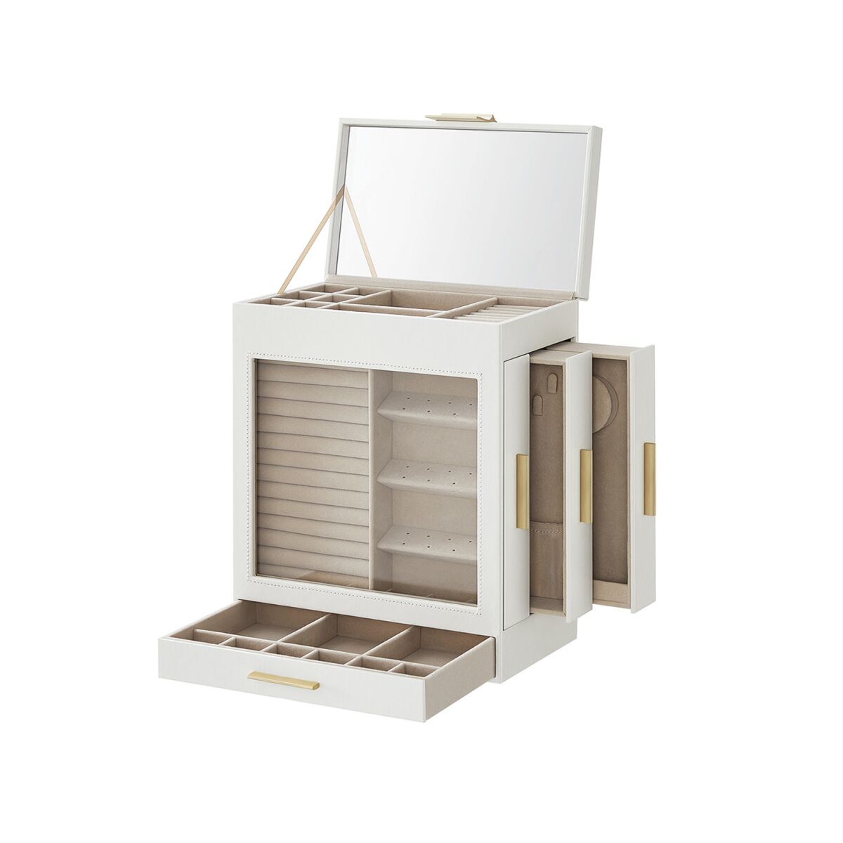 Jewelry Box with Glass Window Cloud White-Golden