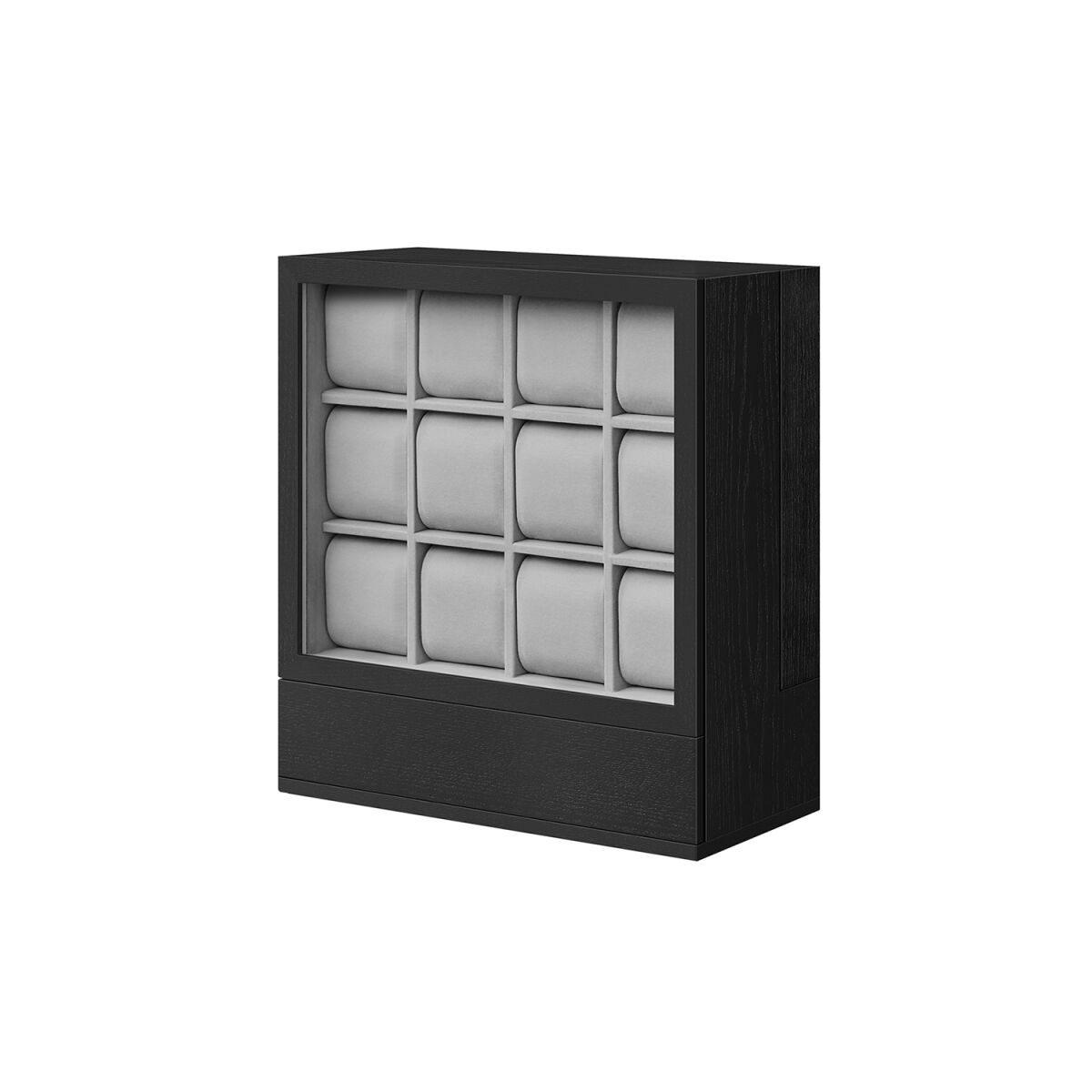 Watch Box with Window, 12 Compartments, Ebony Black