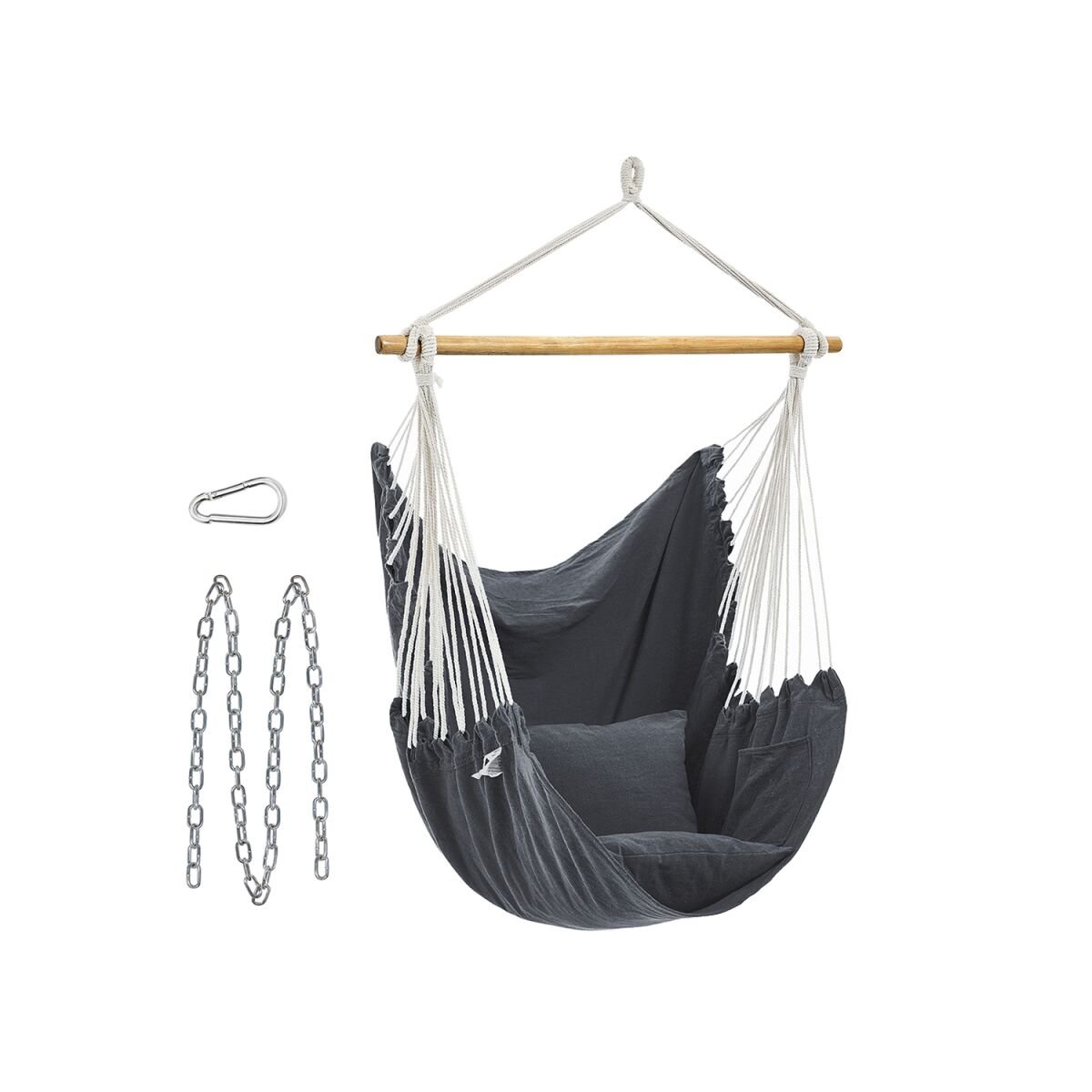 Hanging Chair with 2 Cushions and Metal Chain Dark Grey