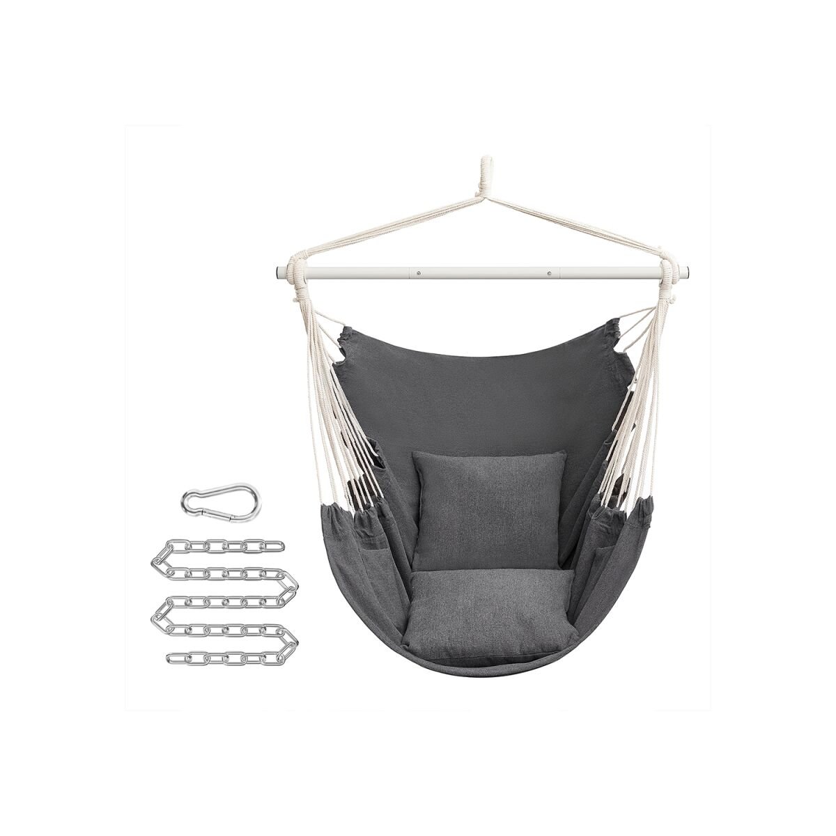 Hanging Chair with 2 Cushions and Metal Chain Slate Gray