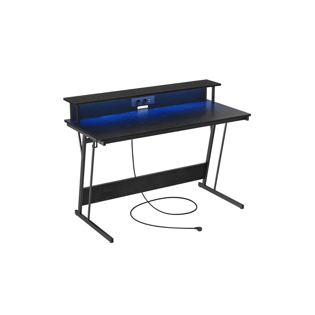 Desk with Monitor Stand, 55 x 135 x 76 cm, Ebony Black