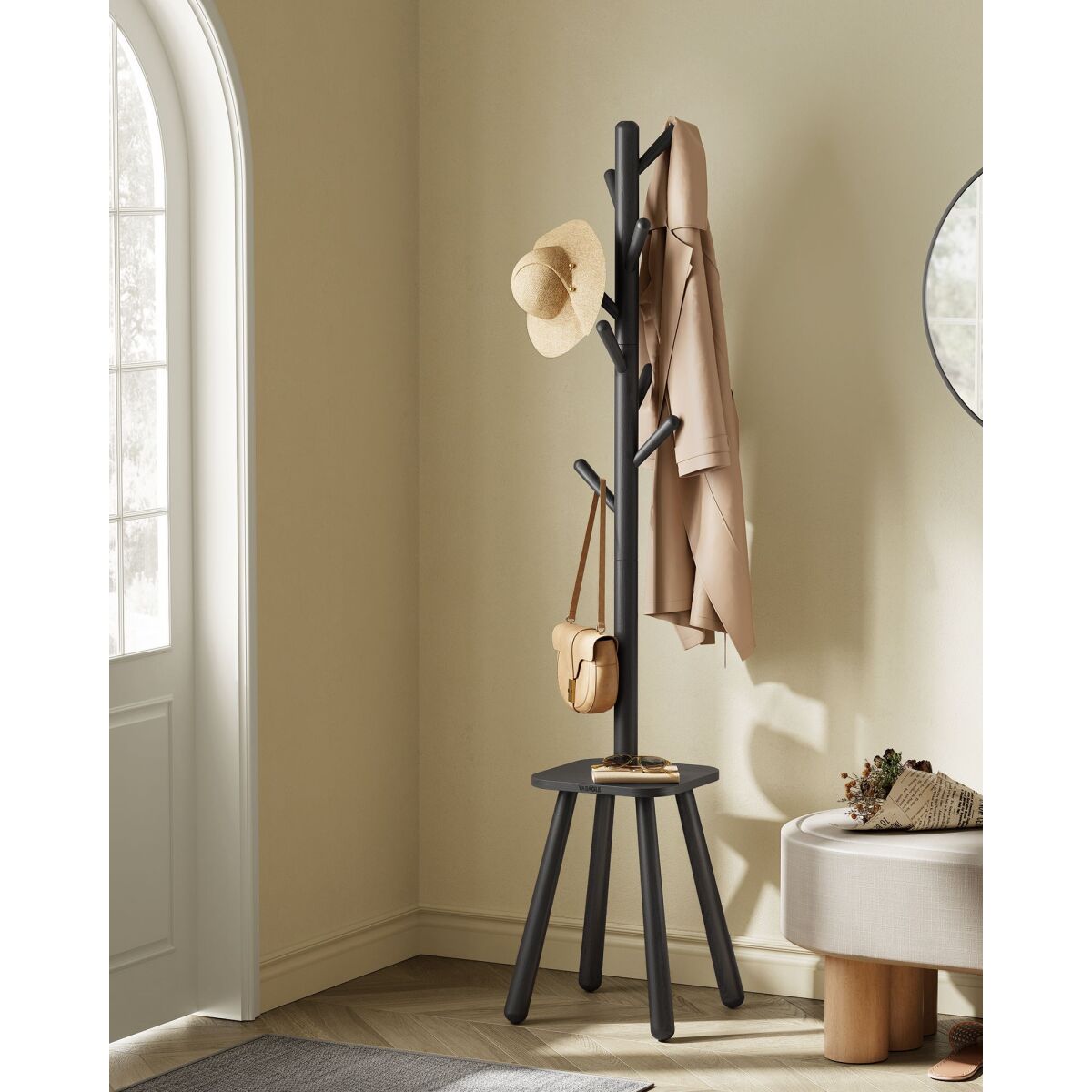 Coat Rack with 8 Hooks and Shelf, 170.5 cm High