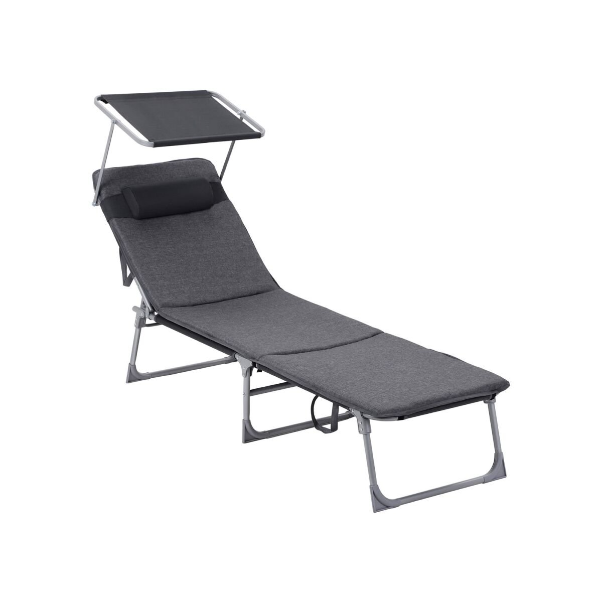 Sun Lounger with Headrest and Sunshade Dark Gray