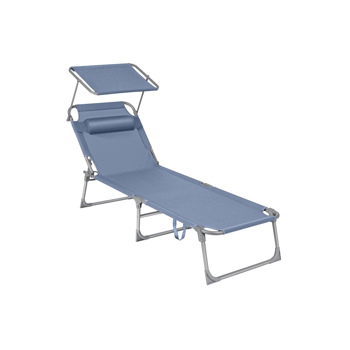 Folding Sun Lounger with Sunshade Blue