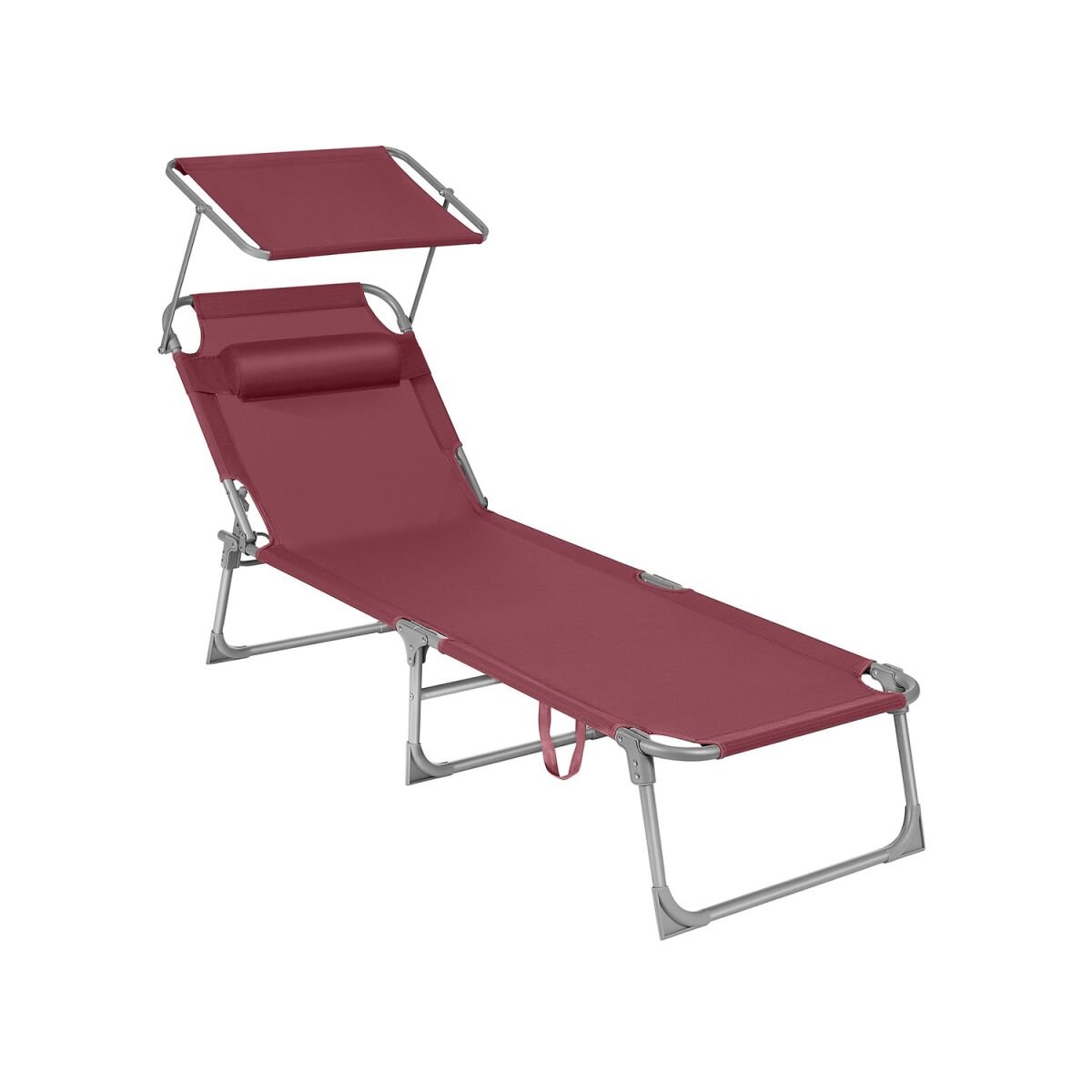 Folding Sun Lounger with Sunshade and Headrest