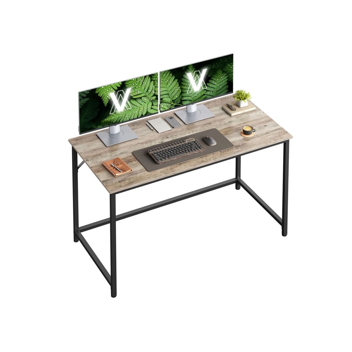 Desk with Metal Frame 60 x 120 x 76 cm Greige-Burnished Black