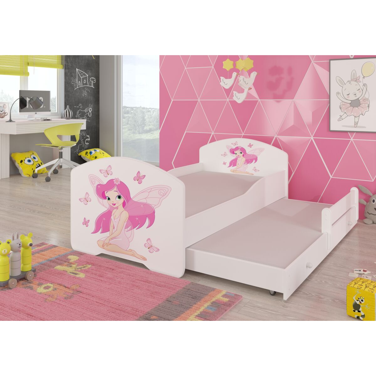 Двуспальная кровать с матрасами PEPE II 160×80 — White + GIRL WITH WINGS Двуспальная кровать с матрасами PEPE II 160×80 — White + GIRL WITH WINGS