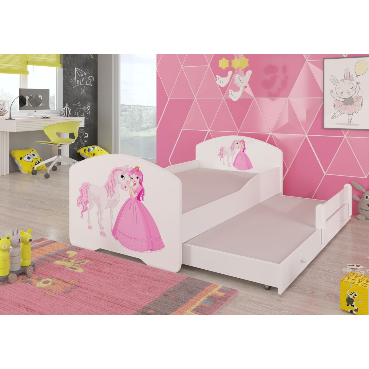 Двуспальная кровать с матрасами PEPE II 160×80 — White + PRINCESS AND HORSE Двуспальная кровать с матрасами PEPE II 160×80 — White + PRINCESS AND HORSE