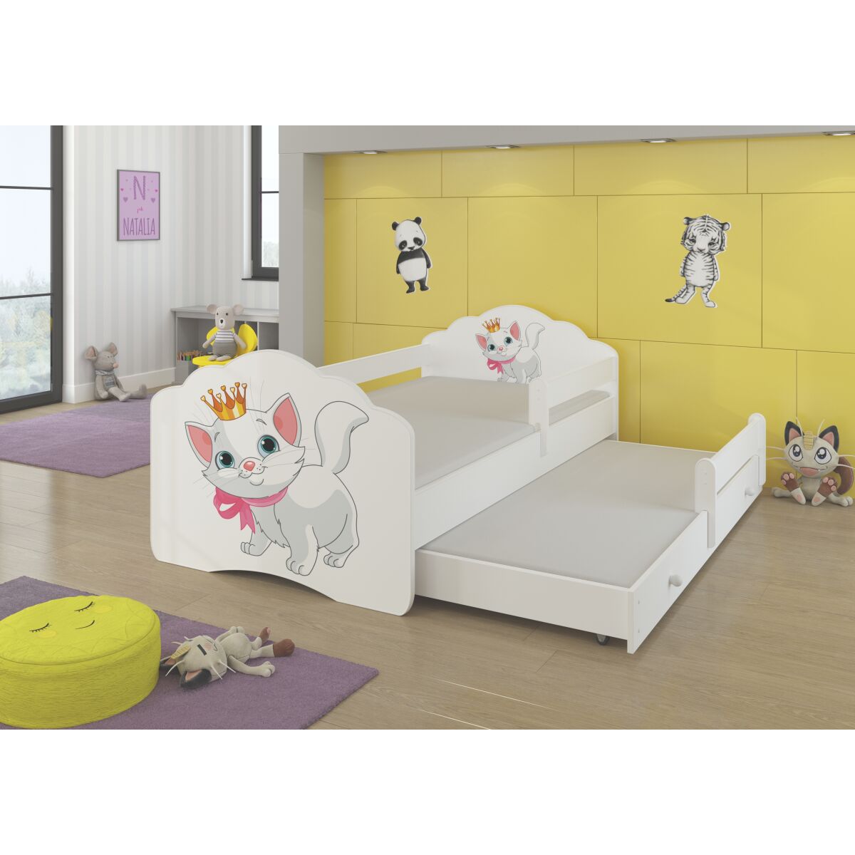 Двуспальная кровать с перилами и матрасами CASIMO II 160×80 — White + CAT Двуспальная кровать с перилами и матрасами CASIMO II 160×80 — White + CAT