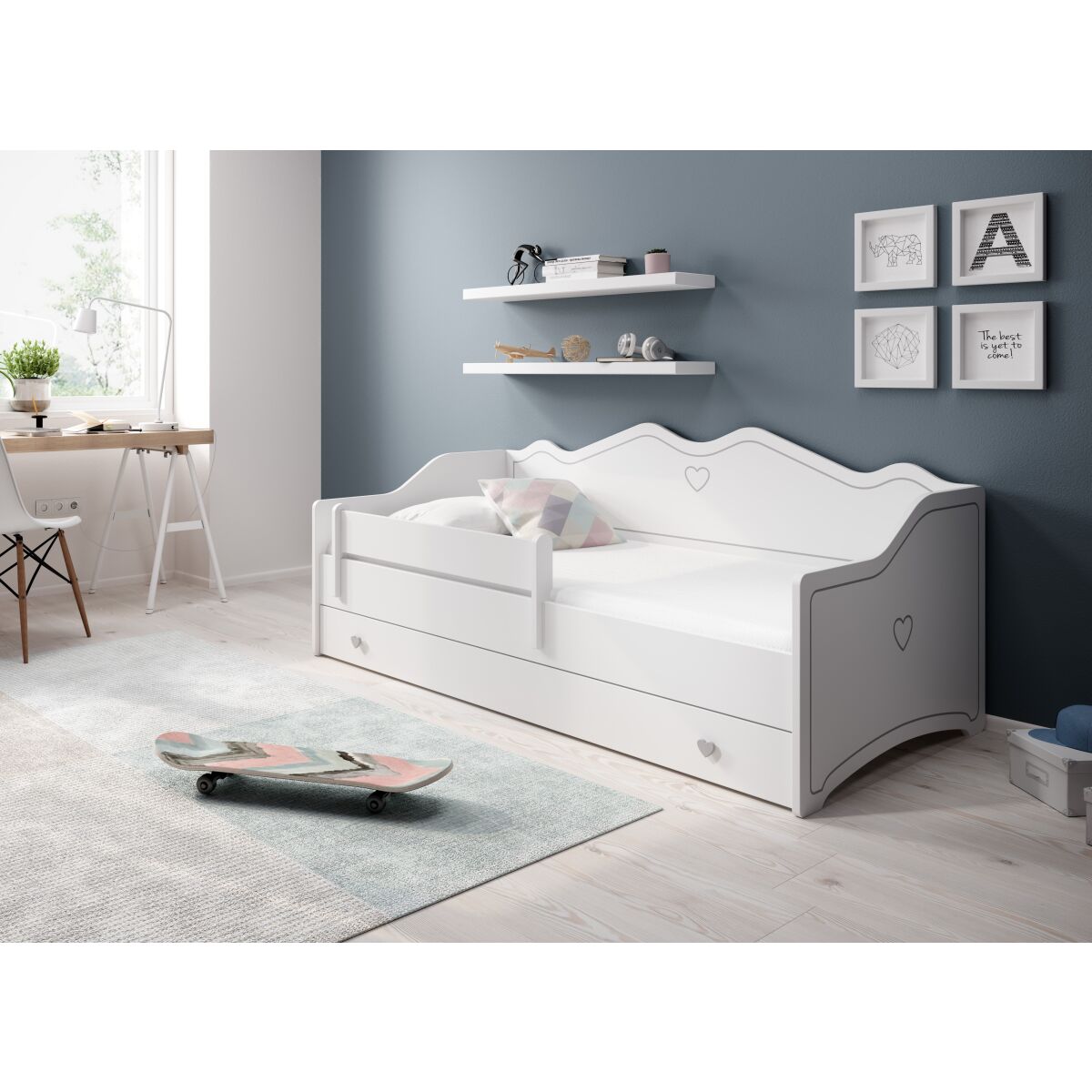 Кровать с матрасом EMKA 160×80 — White + Gray Кровать с матрасом EMKA 160×80 — White + Gray