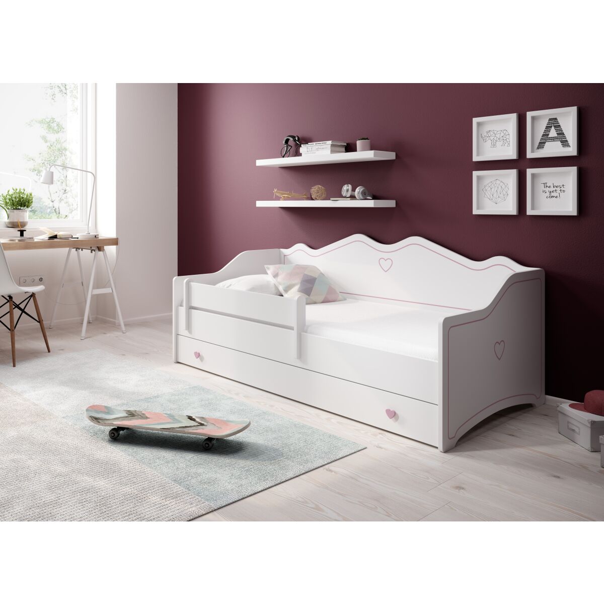 Кровать с матрасом EMKA 160×80 — White + Pink Кровать с матрасом EMKA 160×80 — White + Pink